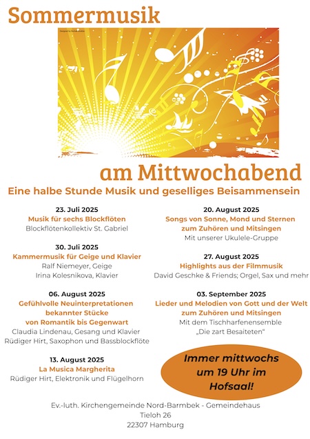 Programm Sommermusik im Juli bis September 2025
